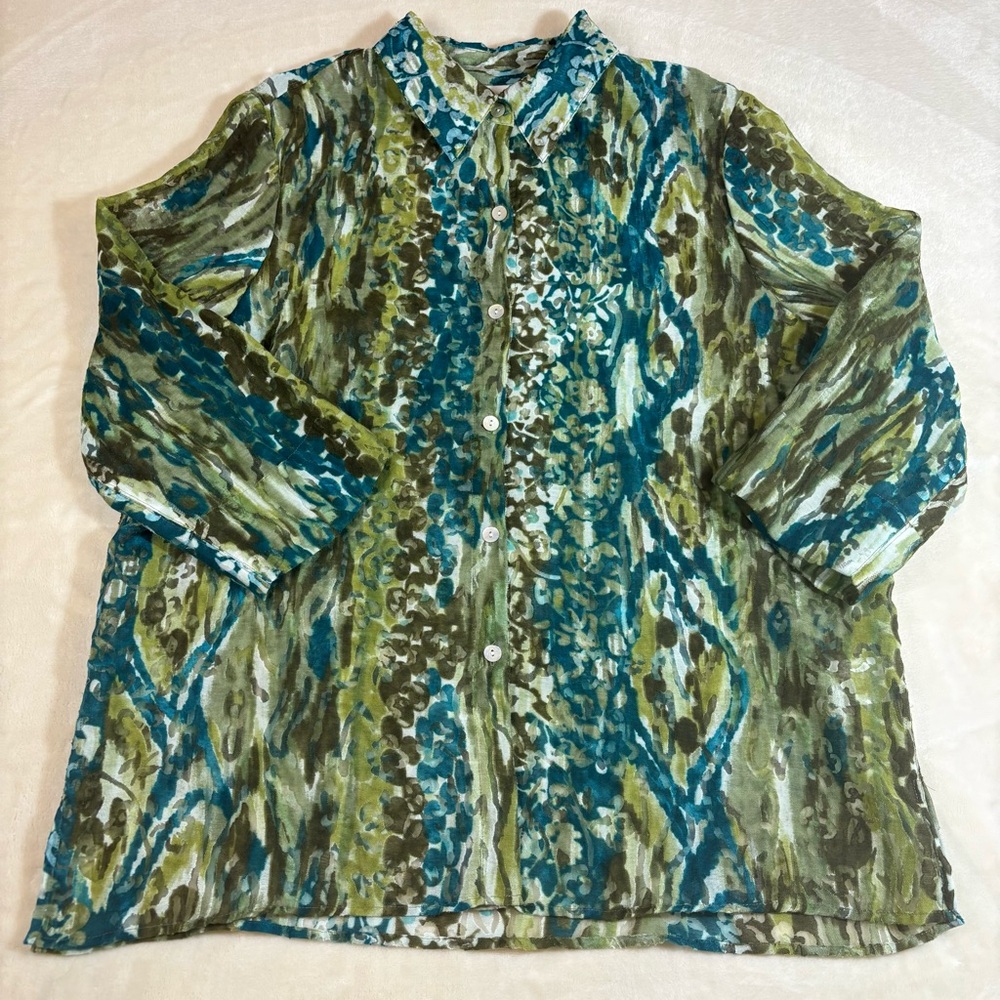 Alfred Dunner Ann Arbor Colorful Sheer Burnout Button Up Shirt Size Size 16